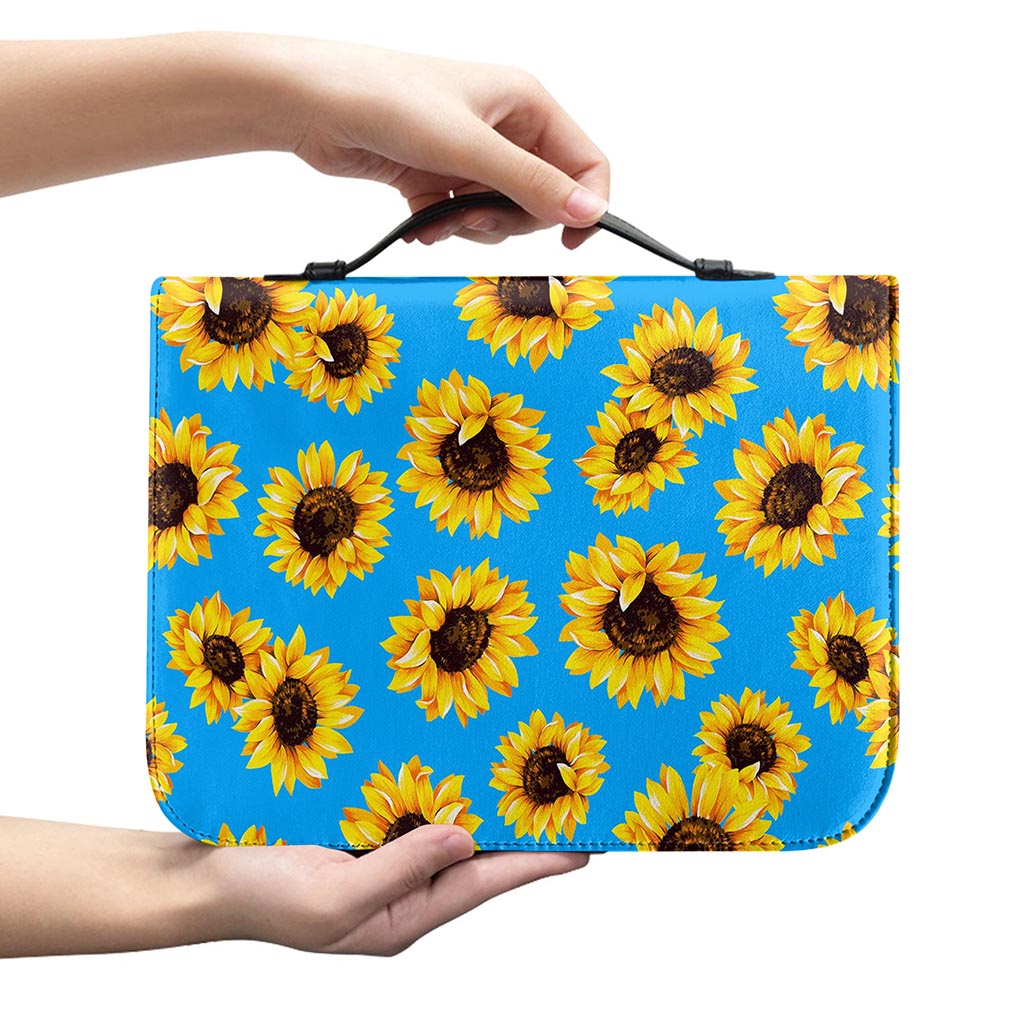 Blue Sunflower Pattern Print Leather Bible Cover