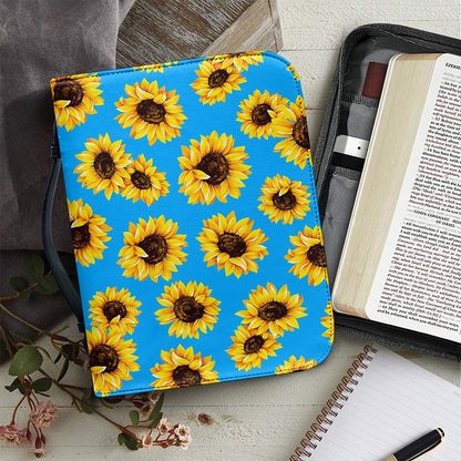 Blue Sunflower Pattern Print Leather Bible Cover