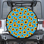 Blue Sunflower Pattern Print Leather Spare Tire Cover