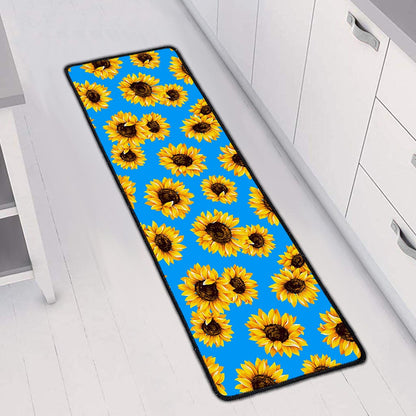 Blue Sunflower Pattern Print Long Kitchen Mat