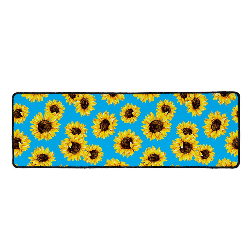 Blue Sunflower Pattern Print Long Kitchen Mat