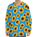 Blue Sunflower Pattern Print Long Sleeve Baseball Jersey