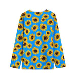 Blue Sunflower Pattern Print Long Sleeve Short Coat