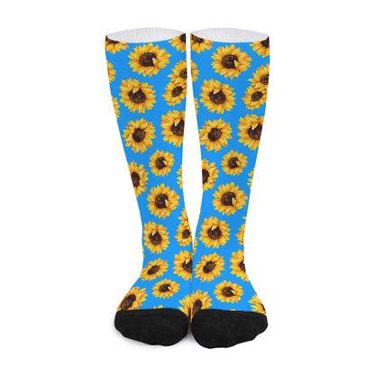 Blue Sunflower Pattern Print Long Socks