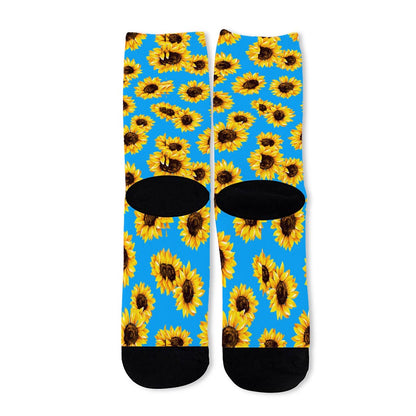 Blue Sunflower Pattern Print Long Socks