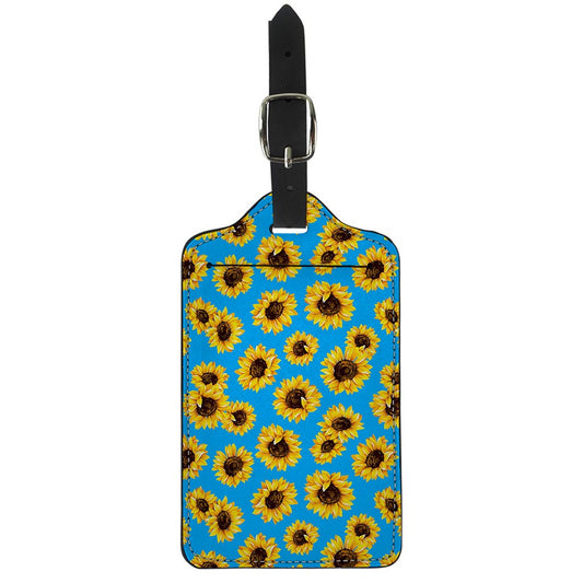 Blue Sunflower Pattern Print Luggage Tag