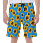Blue Sunflower Pattern Print Men's Beach Shorts