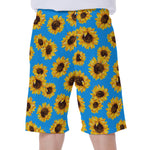 Blue Sunflower Pattern Print Men's Beach Shorts