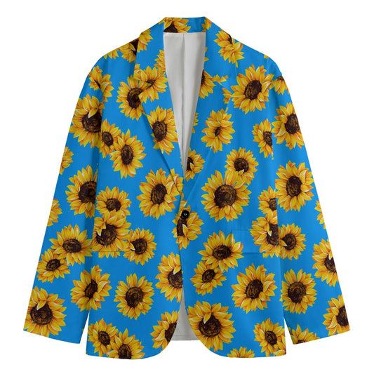 Blue Sunflower Pattern Print Men's Blazer