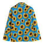 Blue Sunflower Pattern Print Men's Blazer