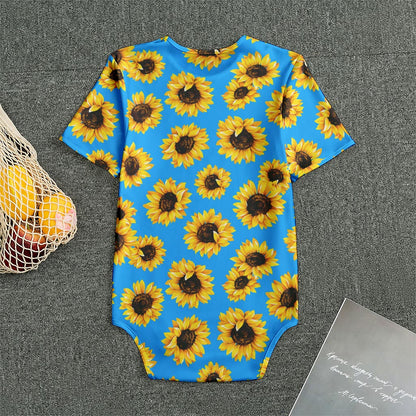 Blue Sunflower Pattern Print Men's Bodysuit