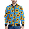 Blue Sunflower Pattern Print Men's Bomber Jacket