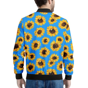Blue Sunflower Pattern Print Men's Bomber Jacket