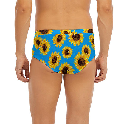 Blue Sunflower Pattern Print Men's Briefs