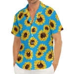 Blue Sunflower Pattern Print Men's Deep V-Neck Shirt