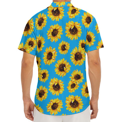 Blue Sunflower Pattern Print Men's Deep V-Neck Shirt