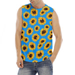 Blue Sunflower Pattern Print Men's Fitness Tank Top