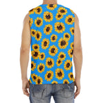 Blue Sunflower Pattern Print Men's Fitness Tank Top