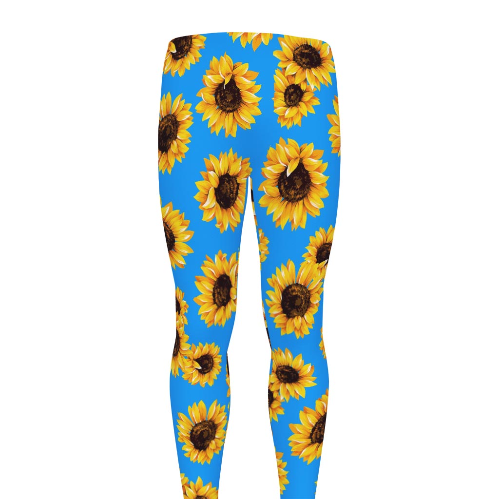 Blue Sunflower Pattern Print Men's leggings