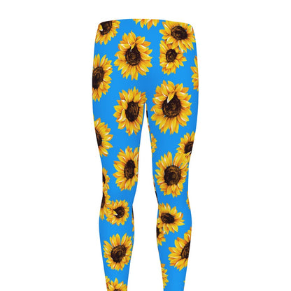 Blue Sunflower Pattern Print Men's leggings