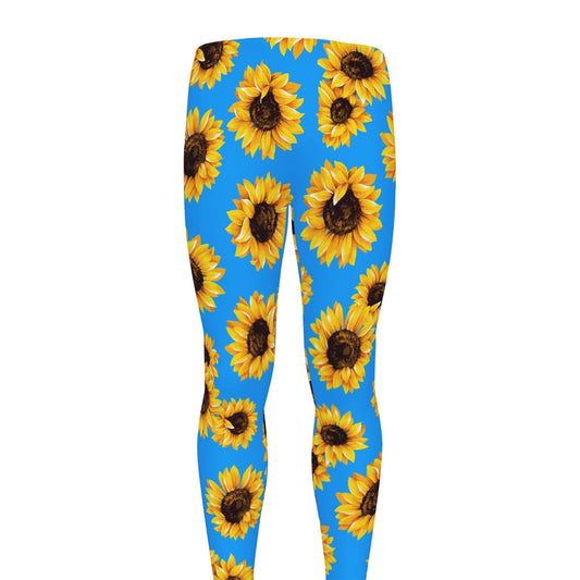 Blue Sunflower Pattern Print Men's leggings