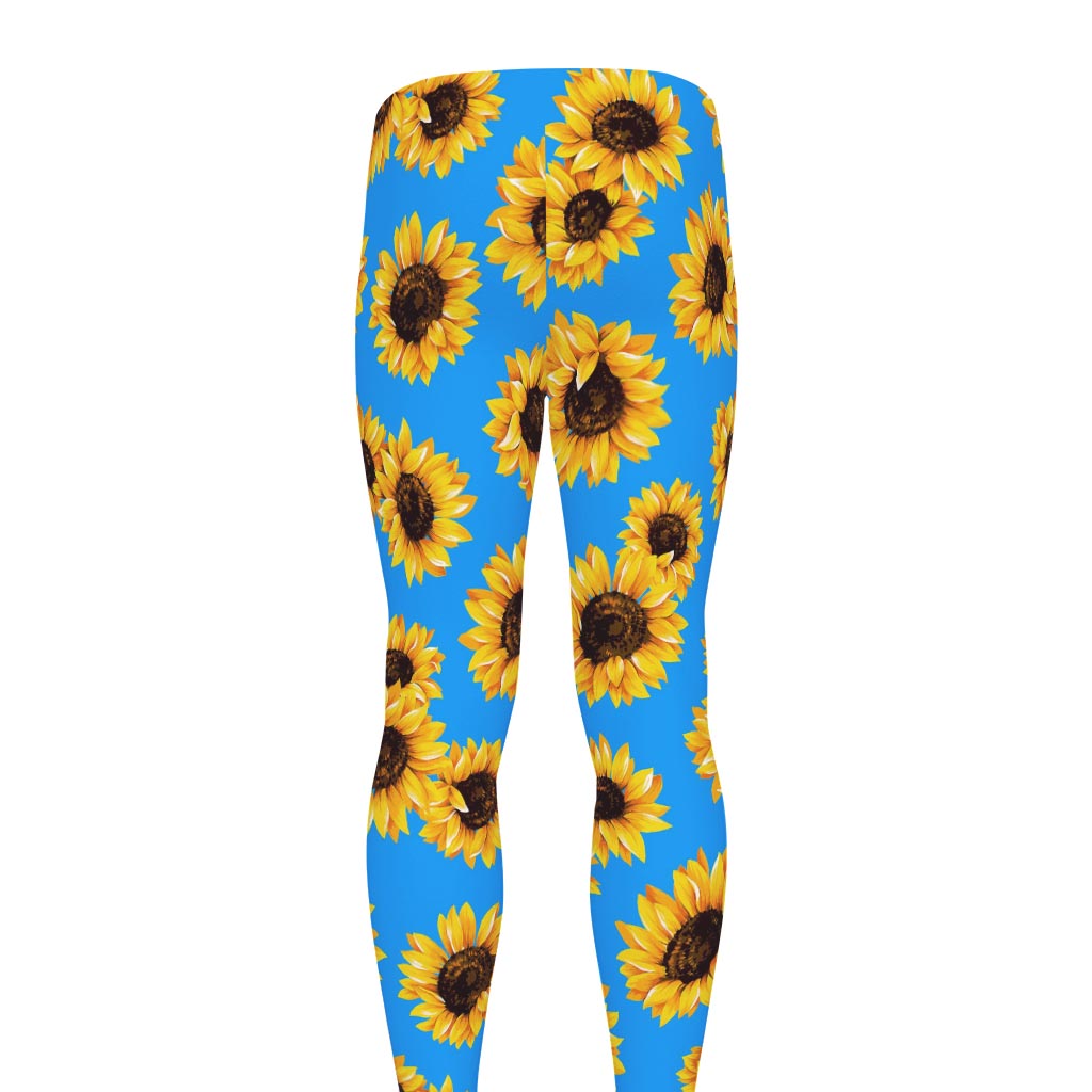 Blue Sunflower Pattern Print Men's leggings