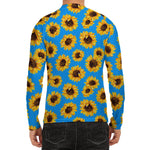 Blue Sunflower Pattern Print Men's Long Sleeve Rash Guard