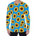 Blue Sunflower Pattern Print Men's Long Sleeve T-Shirt