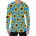 Blue Sunflower Pattern Print Men's Long Sleeve T-Shirt