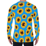 Blue Sunflower Pattern Print Men's Long Sleeve T-Shirt