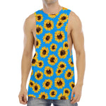 Blue Sunflower Pattern Print Men's Muscle Tank Top
