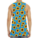 Blue Sunflower Pattern Print Men's Muscle Tank Top