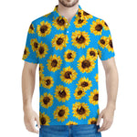 Blue Sunflower Pattern Print Men's Polo Shirt
