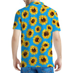 Blue Sunflower Pattern Print Men's Polo Shirt