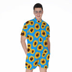 Blue Sunflower Pattern Print Men's Rompers
