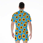 Blue Sunflower Pattern Print Men's Rompers