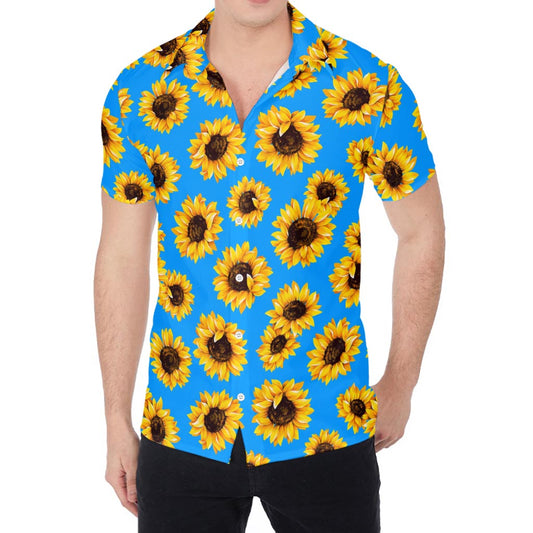Blue Sunflower Pattern Print Men's Shirt