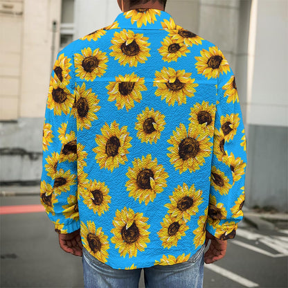 Blue Sunflower Pattern Print Men's Shirt Jacket