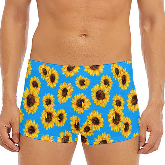 Blue Sunflower Pattern Print Men's Short Boxer Briefs