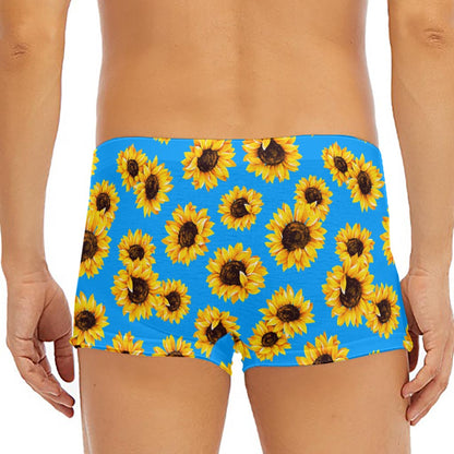 Blue Sunflower Pattern Print Men's Short Boxer Briefs