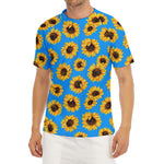 Blue Sunflower Pattern Print Men's Short Sleeve Rash Guard
