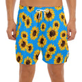 Blue Sunflower Pattern Print Men's Split Running Shorts