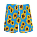 Blue Sunflower Pattern Print Men's Athletic Shorts