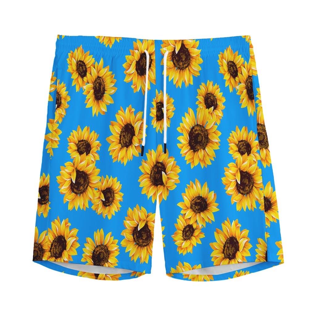 Blue Sunflower Pattern Print Men's Sports Shorts