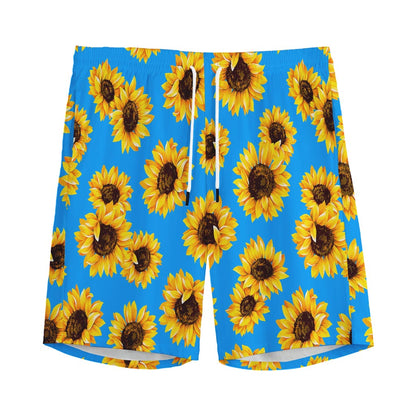 Blue Sunflower Pattern Print Men's Sports Shorts