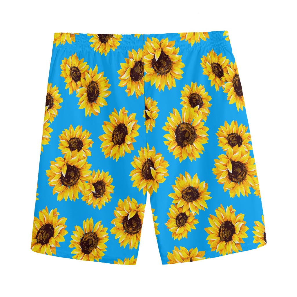 Blue Sunflower Pattern Print Men's Sports Shorts