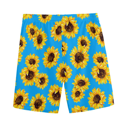 Blue Sunflower Pattern Print Men's Sports Shorts