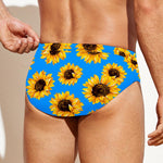 Blue Sunflower Pattern Print Men's Swim Briefs