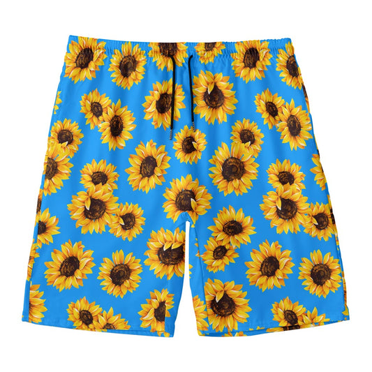 Blue Sunflower Pattern Print Men's Swim Trunks