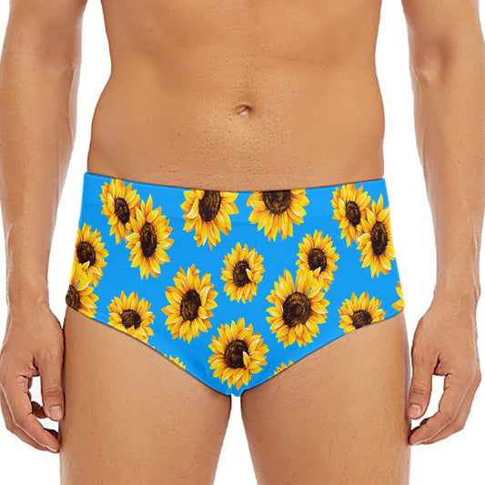 Blue Sunflower Pattern Print Men's Triangle Swim Briefs